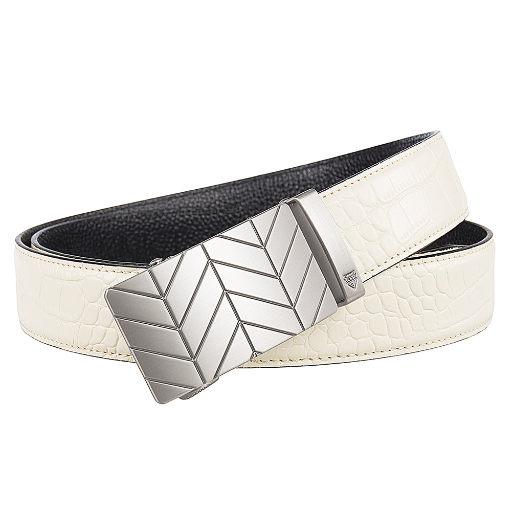 STEEL CHEVRON + MOCK CROC PEBBLE GRAIN LEATHER