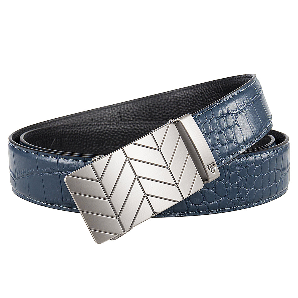 STEEL CHEVRON + MOCK CROC PEBBLE GRAIN LEATHER